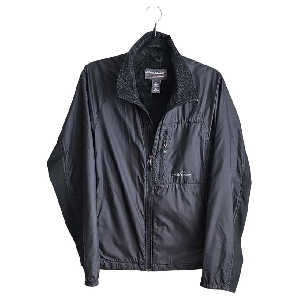 Eddie Bauer Black Nylon Windbreaker Jacket Mens Size Small